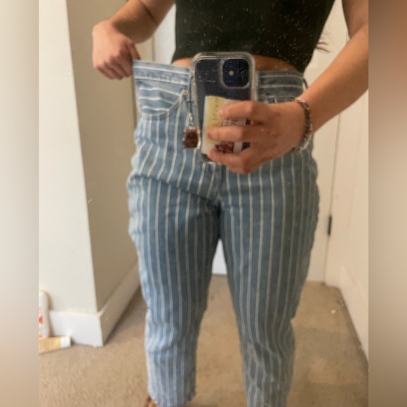 American Eagle Outfitters Blue Striped Jeans Size 6 Denim Straight Leg Cotton AE - Picture 4 of 6